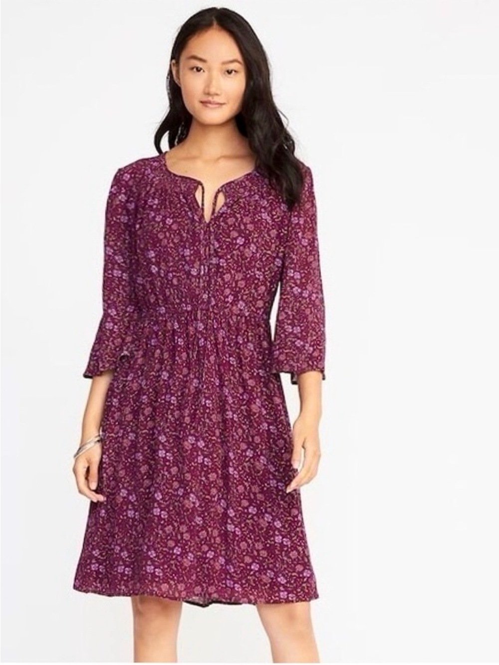 Old navy maroon floral relaxed boho peasant dress